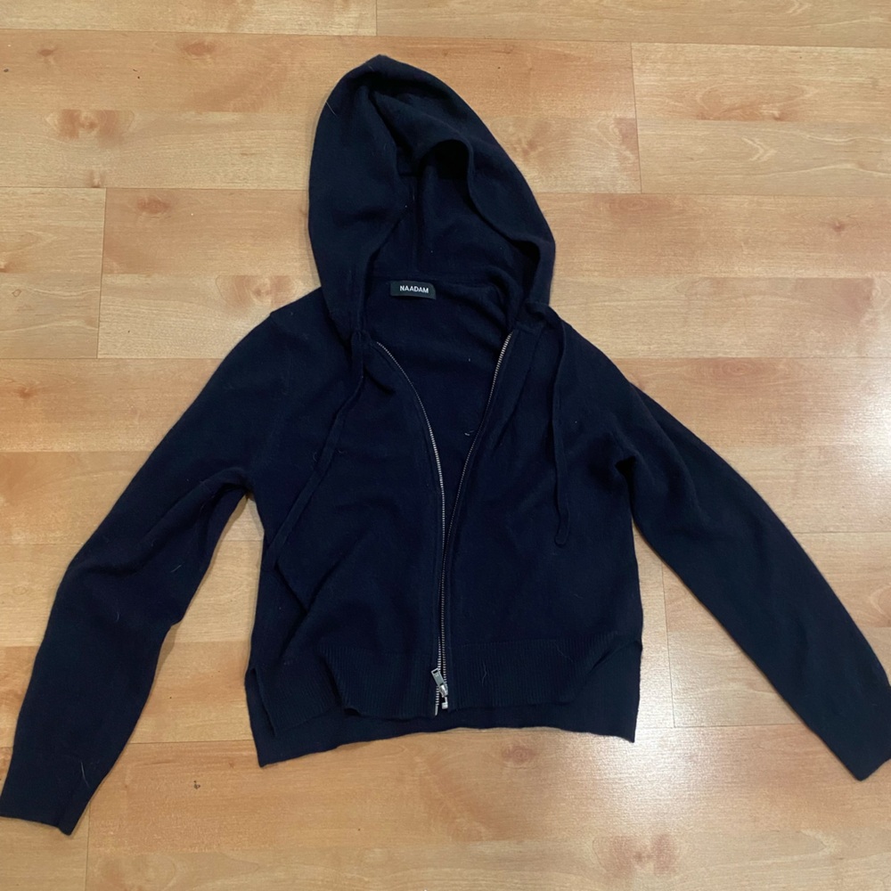 NAADAM Black Hooded Zip-Up Sweater